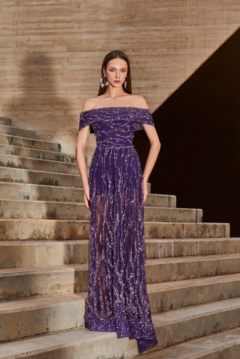 Off The Shoulder Purple Gown