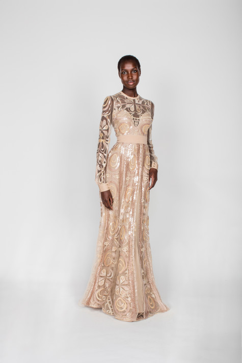 Elie Saab Sahara Taupe Long Sleeve Gown- District 5 Boutique