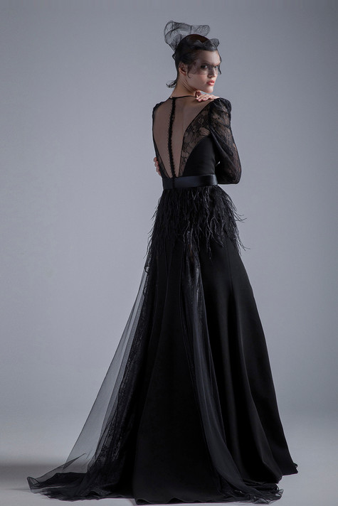Feather Black Gown