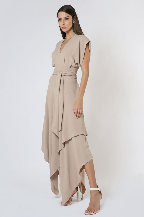 Beige Draped Midi Dress