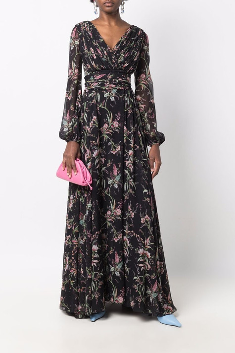 Floral Print V-Neck Gown