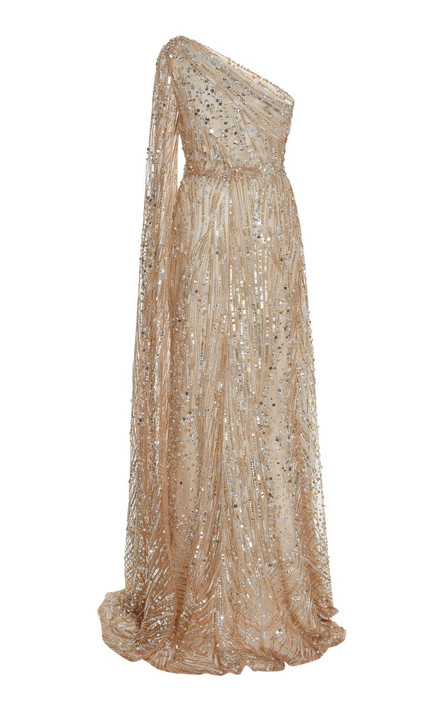 Gold Beaded One Shoulder Gown