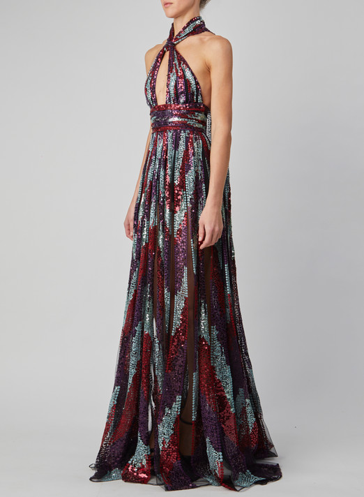 Multicolored Sequin Halter Gown
