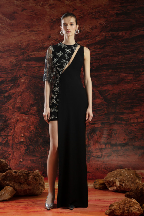 Black Crepe Gown with Slit