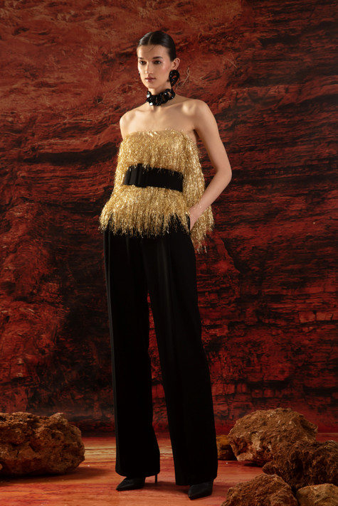 Gold Top with Detachable and Crepe Pants