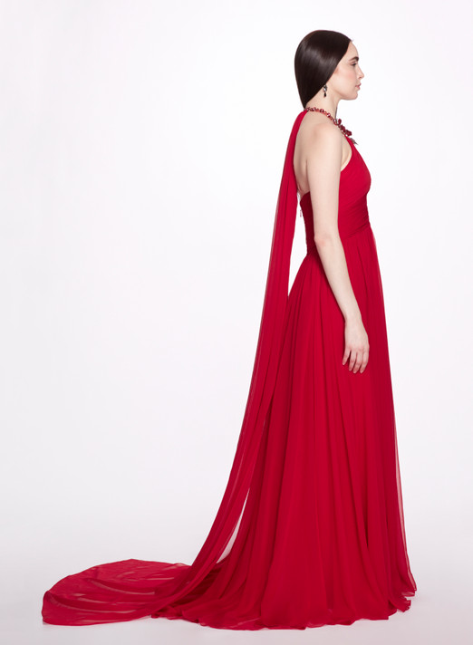 Halter Silk Chiffon Gown