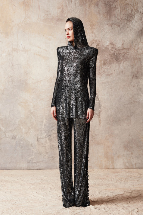 Embossed Glitter Tunic and Chiffon Pants