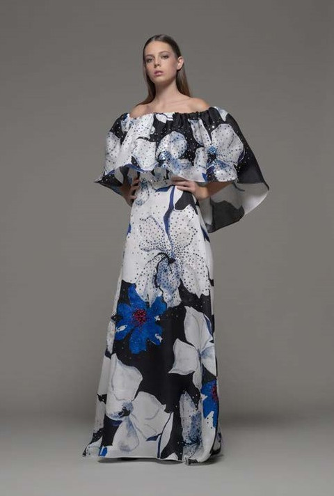 Asigliano Off Shoulder Floral Gown