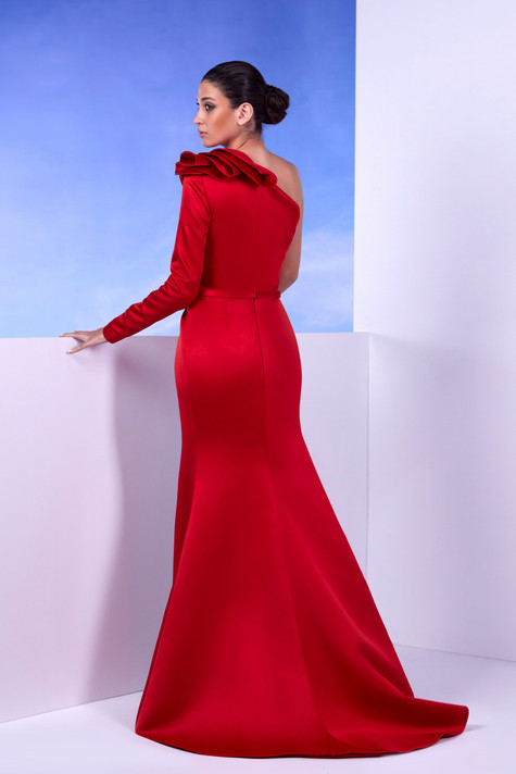 One-Shoulder Long Sleeve Gown