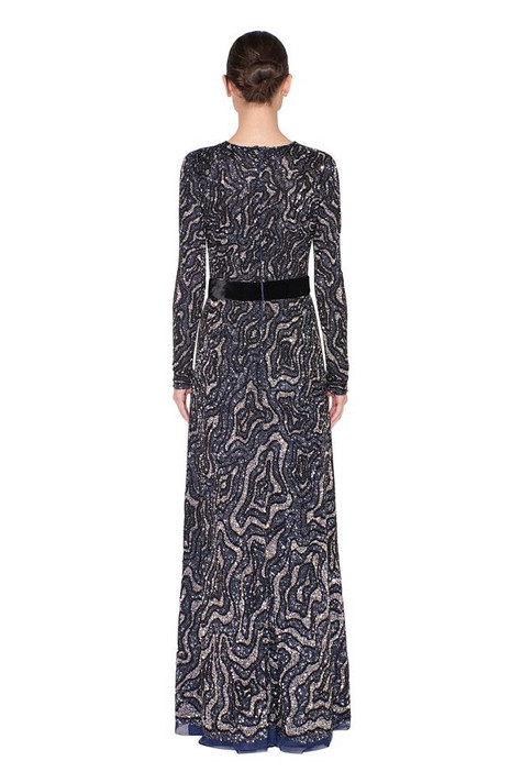 Long Sleeve Velvet Waistband Gown