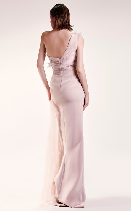 Shirred Detail One Shoulder Gown