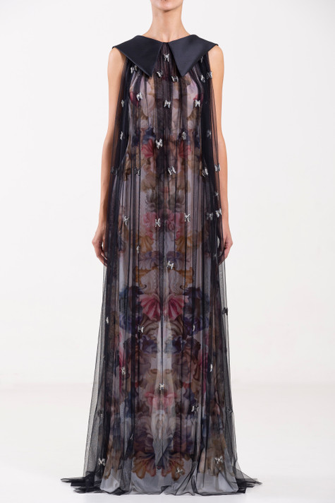 Tulle Layered Chromatic Print Gown