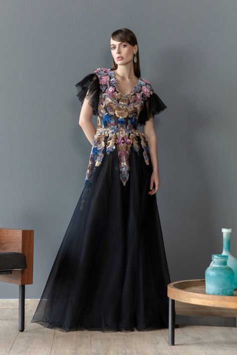 Tulle Gown with Chromatic Beading