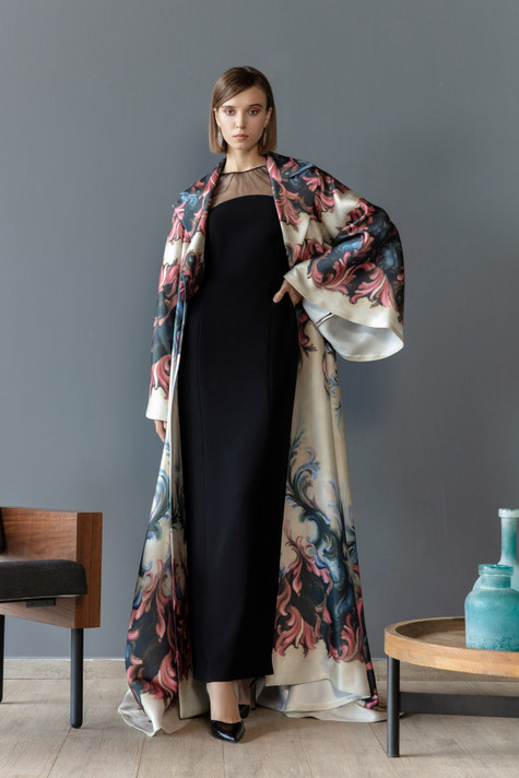 Canton Crepe Gown with Mikado Piqué Jacket