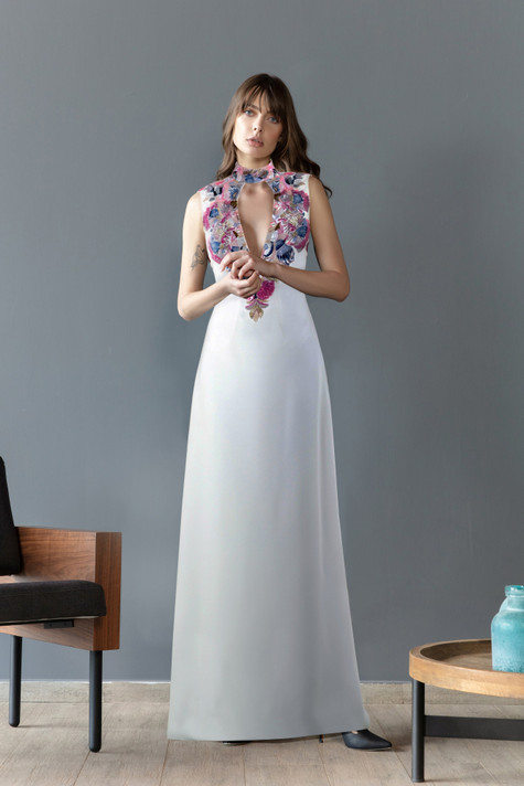 Sleeveless A-Line Canton Crepe Gown