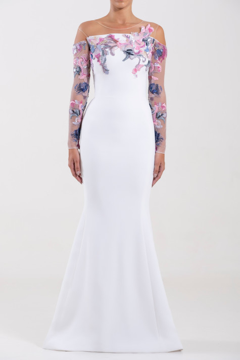 Beaded Canton Crepe Mermaid Gown