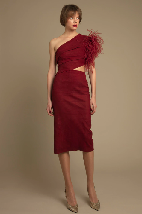 One Shoulder Feather Dress