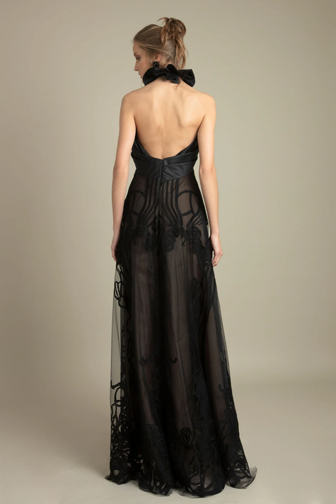 Halter-Cut Ruffled Gown