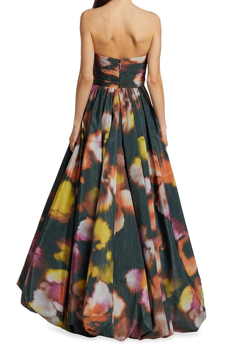 Iris Floral Warp Print Taffeta Gown