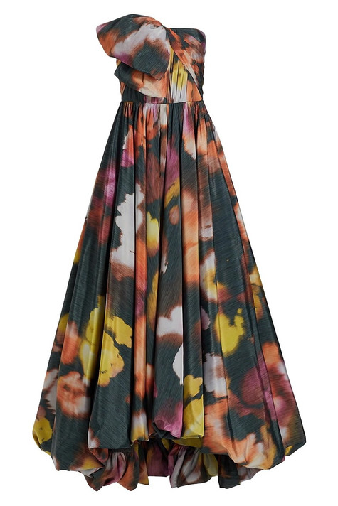 Iris Floral Warp Print Taffeta Gown