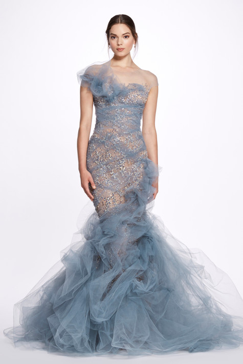 Tulle One Shoulder Illusion Gown