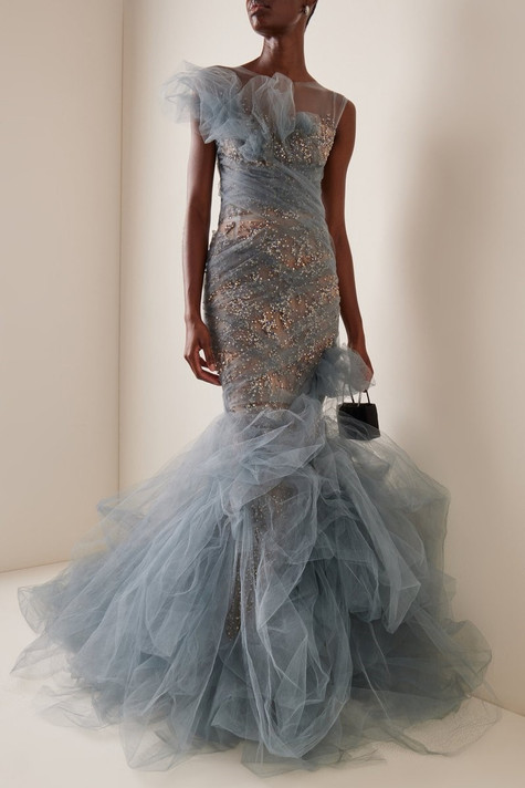 Tulle One Shoulder Illusion Gown