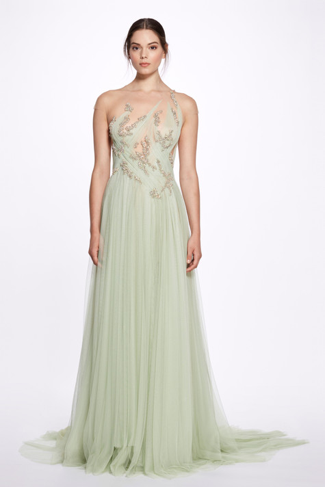 Tulle A-line Grecian Gown