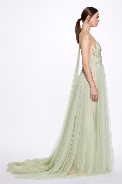 Tulle A-line Grecian Gown