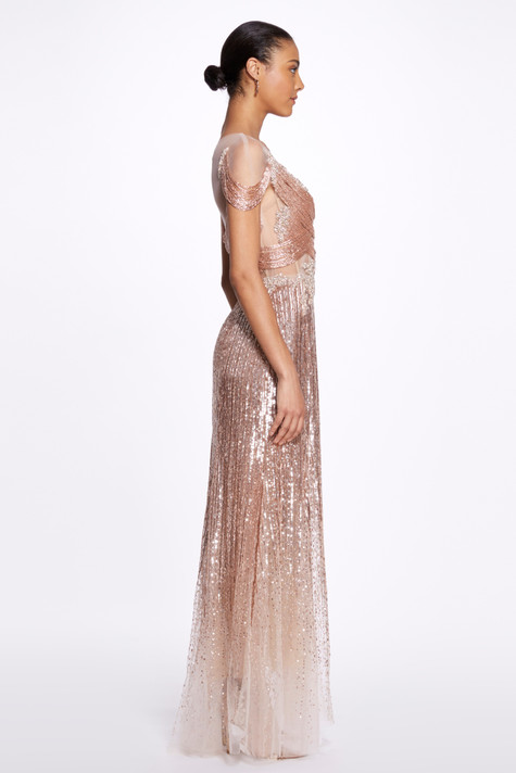 Bugle Bead and Sequin Fringe Gown