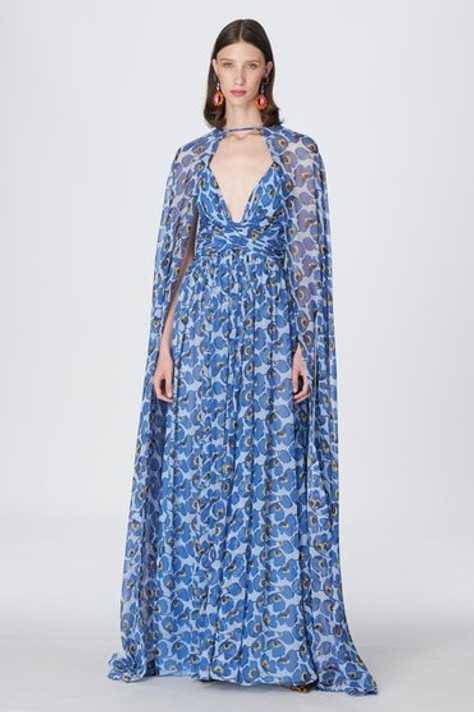 Silk Chiffon Cape Gown