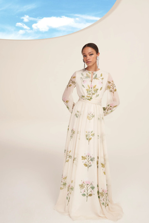 Long Sleeve  Floral Georgette Gown