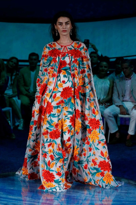 Floral Sleeveless Gown with Cape