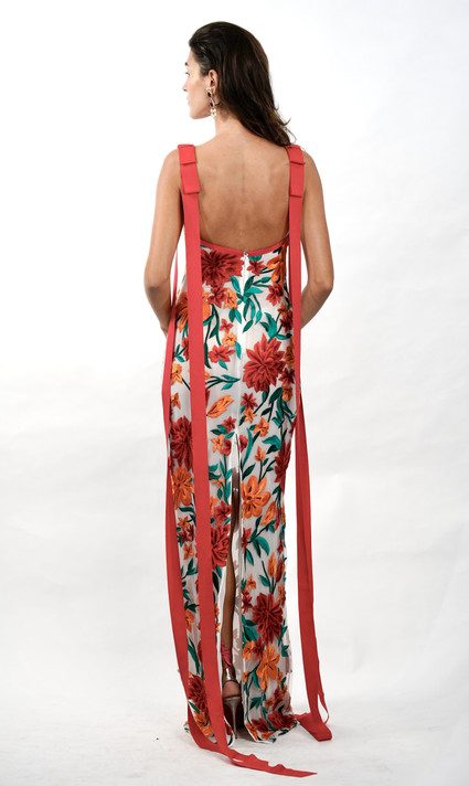 Floral Sleeveless Gown with Cape