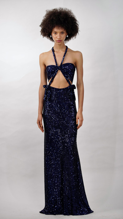 Sequin Cutout Halter Gown