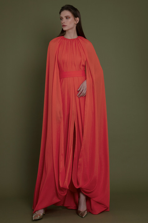 Cape-Like Sleeves Chiffon Gown