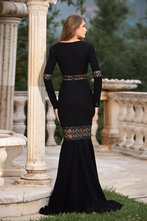 Elegant Cap Sleeve Crepe Mermaid Gown with Cutout Lace Train