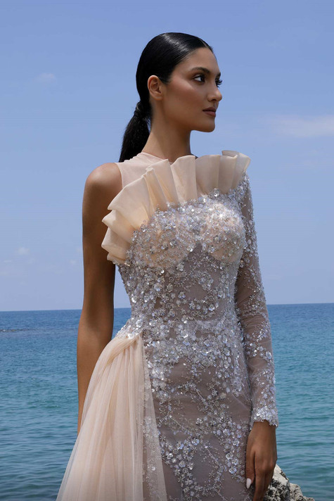 One Sleeve Embellished Gown