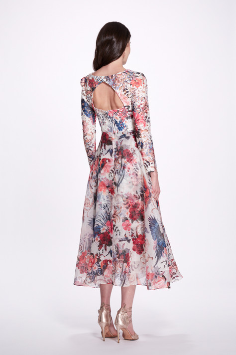 Long Sleeve Floral A-Line Midi Dress