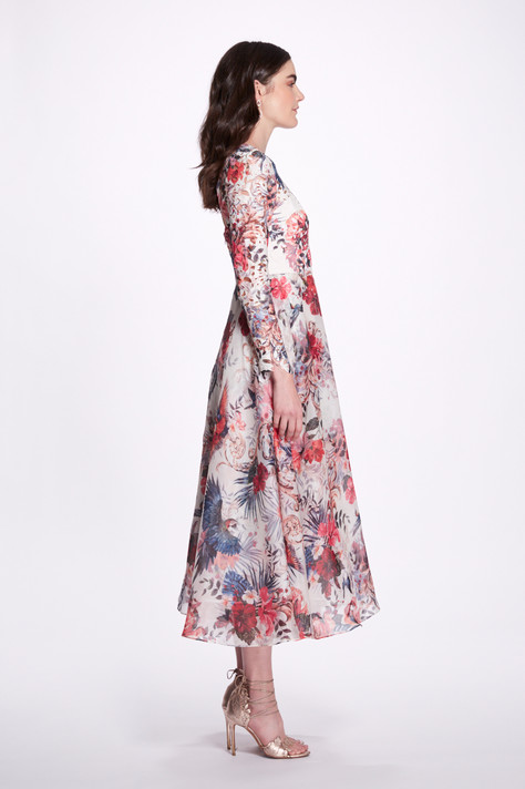 Long Sleeve Floral A-Line Midi Dress