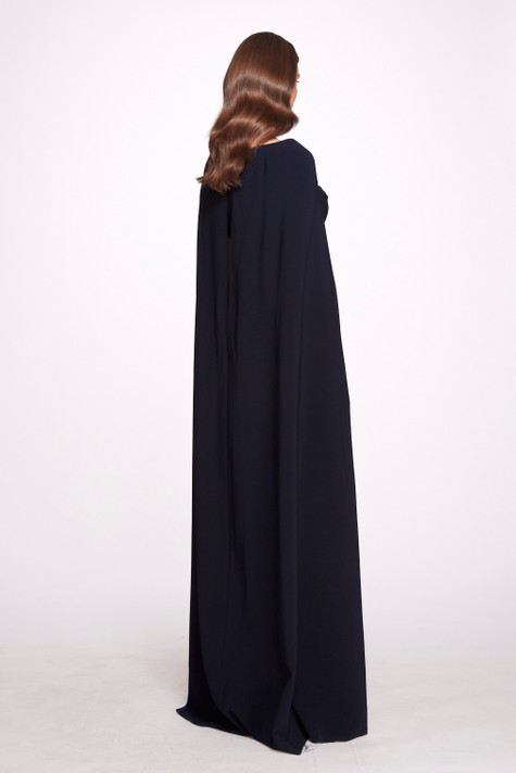 Stretch Crepe Cape Gown
