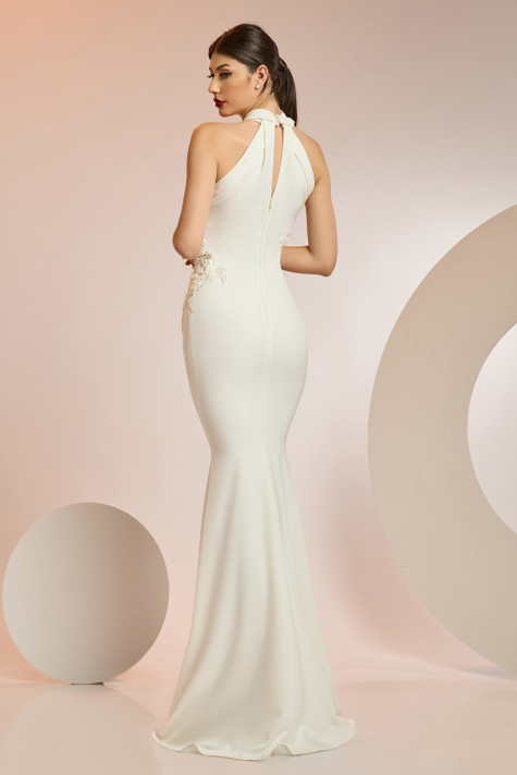 Stretch Crepe Halter Neck Gown