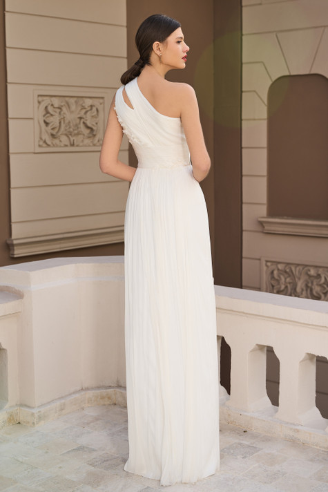 One Shoulder  Pleated Slit Gown