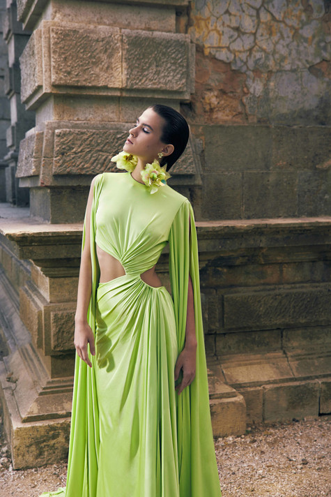 Cape Sleeve Jersey Gown