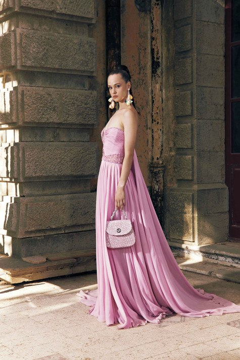 Cherry Blossom Draped Mousseline Gown