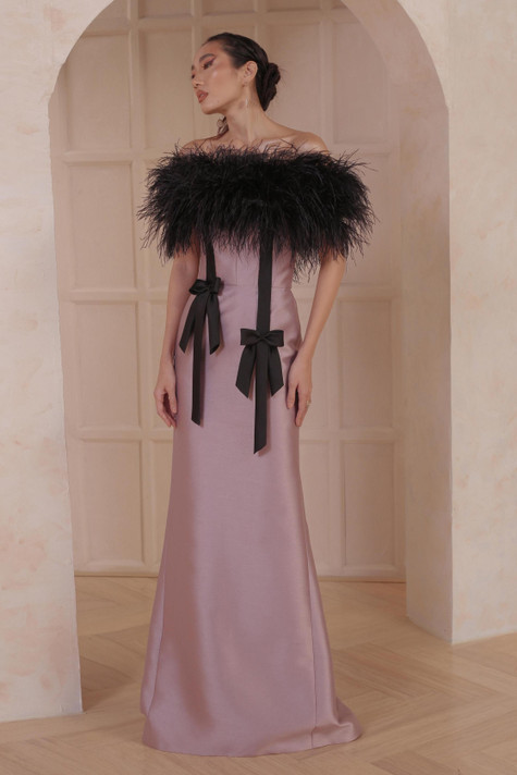 One Shoulder Feathered Gown