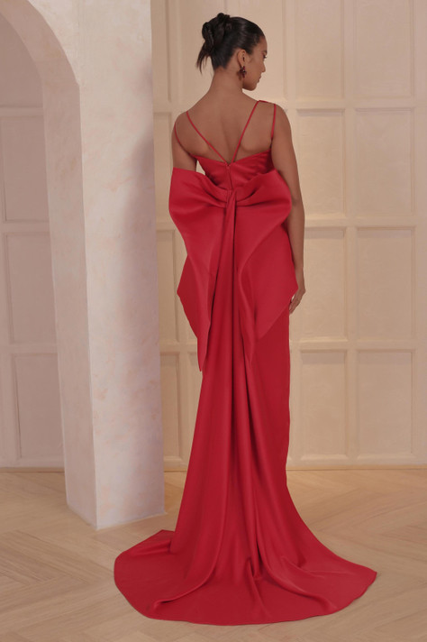 V-Neck Gown with Back Bow Detail