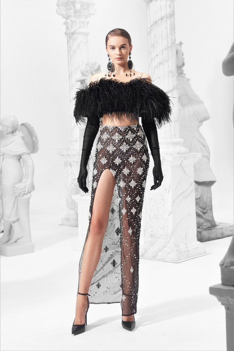 Feathered Top and Beaded Skirt
