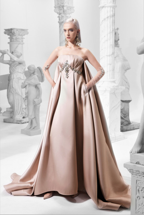 Strapless Gown with Draped Train