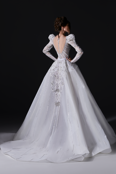 Beaded Long Sleeve Ball Gown