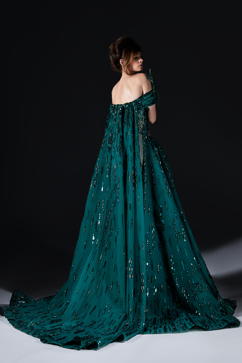 Off Shoulder Gown with Overskirt